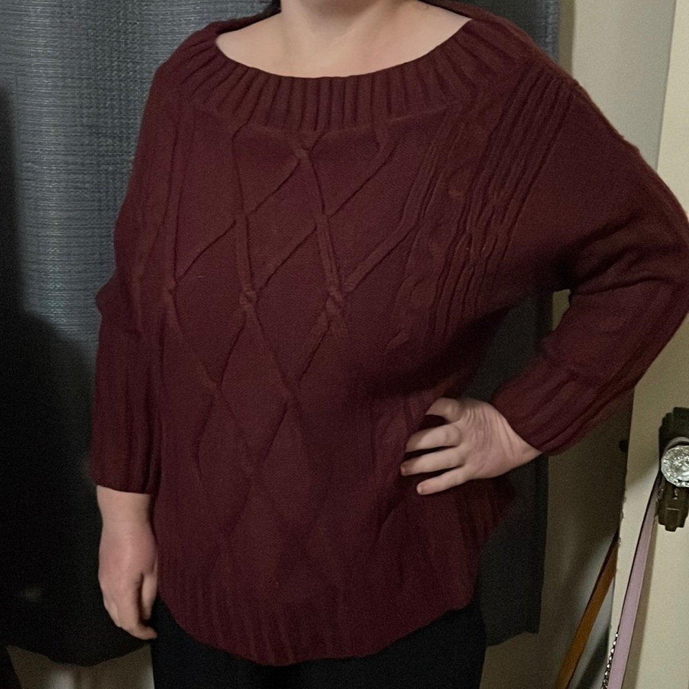 Scoop neck , knit , burgundy sweater in LG size.